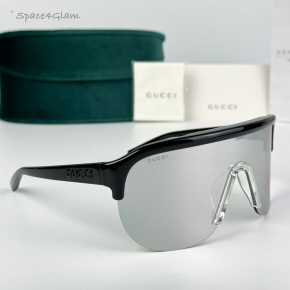 BRAND NEW Gucci GG1645S  003 Black Grey Silver Mirrored Unisex Mask Sunglasses - Picture 1 of 10
